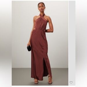 MINKPINK Orange Halter Slit Maxi Dress